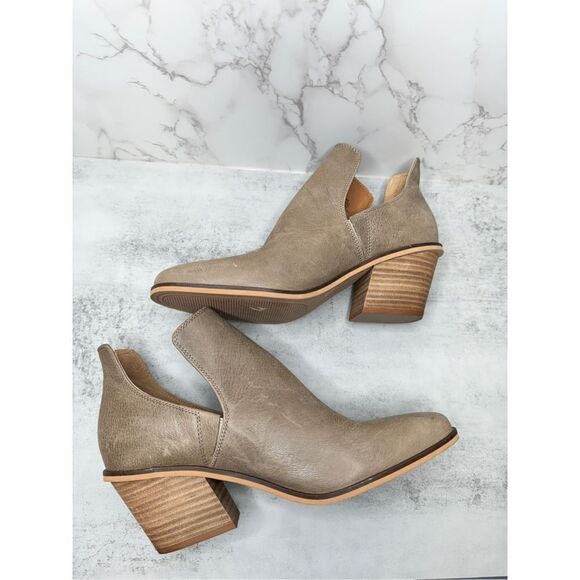 Lucky Brand Boots Womens Size 8.5 Tan Leather Block‎ Heel Pull On Style - Picture 8 of 12